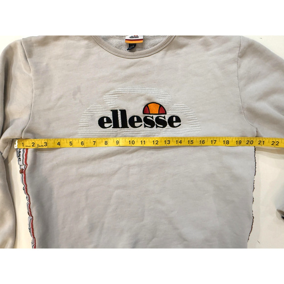 Ellesse Sweatshirt Mens Medium Gray Crewneck Embroidered Logo Tape Side Stripe - Picture 6 of 9